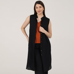 Dahlia Sleeveless Long Shirt - Black