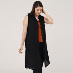Dahlia Sleeveless Long Shirt - Black