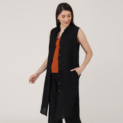 Dahlia Sleeveless Long Shirt - Black