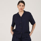 Cuban Collar Shirt - Navy