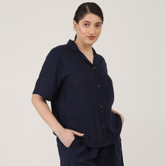 Cuban Collar Shirt - Navy