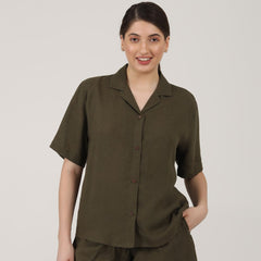 Cuban Collar Shirt - Olive