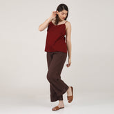 Heidi Set Of 2 - Top & Pants - Maroon & Coffee Brown