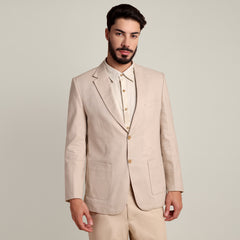 iL Lino Set of 3 - Relaxed Fit Linen Blend Blazer, Relaxed Fit Linen Blend Shirt & Relaxed Fit Cotton Stretch Chinos - Natural Grey & Beige