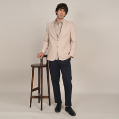 iL Lino Set of 3 - Relaxed Fit Linen Blend Blazer, Relaxed Fit Linen Blend Shirt & Relaxed Fit Cotton Stretch Chinos - Natural Grey & Navy Blue