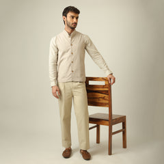 Bandhgala Set Of 3 - Linen Cotton - Greige & Beige