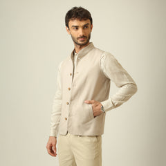 Bandhgala Set Of 3 - Linen Cotton - Greige & Beige