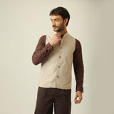 Bandhgala Set Of 3 - Linen Cotton - Greige & Coffee