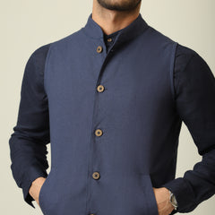 Bandhgala - Linen Cotton - Navy Blue