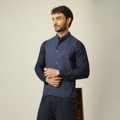 Bandhgala - Linen Cotton - Navy Blue