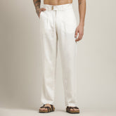 Baron Pants - Single Pleated - Loose Fit - Linen Blend - Ecru