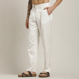 Baron Pants - Single Pleated - Loose Fit - Linen Blend - Ecru