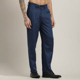 Baron Pants - Single Pleated - Loose Fit - Linen Blend - Navy Blue