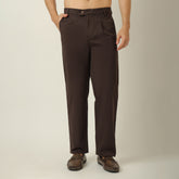 Aruku Pleated Chino Pants - Relaxed Fit - Cotton - Coffee Brown
