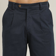 Aruku Pleated Chino Pants - Relaxed Fit - Cotton - Navy Blue