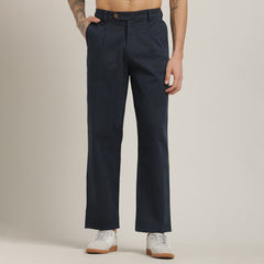 Aruku Pleated Chino Pants - Relaxed Fit - Cotton - Navy Blue