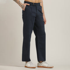 Aruku Pleated Chino Pants - Relaxed Fit - Cotton - Navy Blue