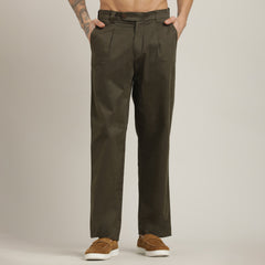 Aruku Pleated Chino Pants - Relaxed Fit - Cotton - Army Green
