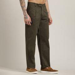 Aruku Pleated Chino Pants - Relaxed Fit - Cotton - Army Green