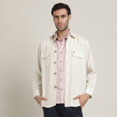 Utility Overshirt - Relaxed fit - Front Flap Pockets - Medium Weight Linen Blend Fabric – Ecru