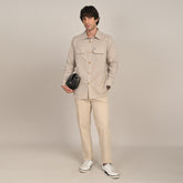 Utility Overshirt - Relaxed fit - Front Flap Pockets - Medium Weight Linen Blend Fabric Natural Greige