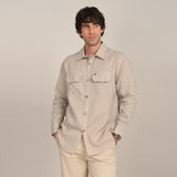 Utility Overshirt - Relaxed fit - Front Flap Pockets - Medium Weight Linen Blend Fabric Natural Greige
