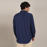 Utility Overshirt - Relaxed fit - Front Flap Pockets - Medium Weight Linen Blend Fabric Navy Blue