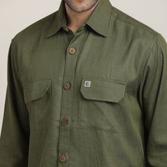 Utility Set of 2 – Utility Shirt With Front Flap Pockets Paired With Relaxed Fit Straight Leg Chinos –  Olive & Army Green