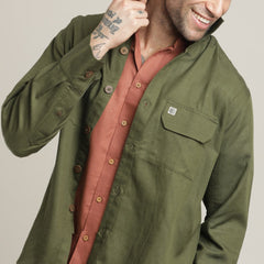 Utility Set of 3 – Utility Overshirt, Half-Sleeve Shirt & Relaxed Fit Chinos – Olive Green, Terracotta Brown & Army Green