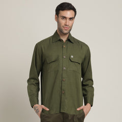 Utility Set of 2 – Utility Shirt With Front Flap Pockets Paired With Relaxed Fit Straight Leg Chinos –  Olive & Army Green