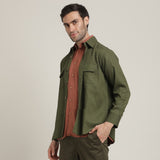 Utility Overshirt - Relaxed fit - Front Flap Pockets - Medium Weight Linen Blend Fabric – Olive Green
