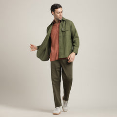 Utility Set of 3 – Utility Overshirt, Half-Sleeve Shirt & Relaxed Fit Chinos – Olive Green, Terracotta Brown & Army Green