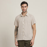 Summer Set Of 2 - Semi-Spread Collar Half Sleeve Shirt & Relaxed Fit Pleated Chinos – Natural Grey & Army Green