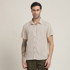 Summer Set Of 2 - Semi-Spread Collar  Half Sleeve Shirt & Relaxed Fit Pleated Chinos – Natural Grey & Army Green