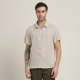 Summer Shirt - Relaxed Fit - Semi-Spread Collar - Linen Blend – Natural Grey