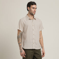 Summer Shirt - Relaxed Fit - Semi-Spread Collar - Linen Blend – Natural Grey