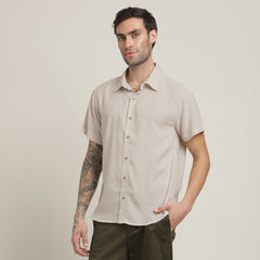 Summer Shirt - Relaxed Fit - Semi-Spread Collar - Linen Blend – Natural Grey
