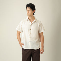 Summer Set Of 2 - Semi-Spread Collar Half Sleeve Shirt & Relaxed Fit Aruku Chinos – Ecru & Coffee Brown