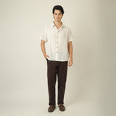 Summer Set Of 2 - Semi-Spread Collar Half Sleeve Shirt & Relaxed Fit Aruku Chinos – Ecru & Coffee Brown