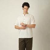 Summer Shirt - Relaxed Fit - Semi-Spread Collar - Linen Blend - Ecru