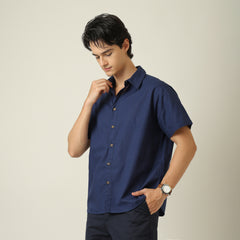 Summer Set Of 2 - Semi-Spread Collar Half Sleeve Shirt & Relaxed Fit Aruku Chinos – Navy Blue