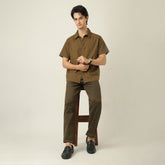 Summer Set Of 2 - Semi-Spread Collar Half Sleeve Shirt & Relaxed Fit Aruku Chinos – Olive Green