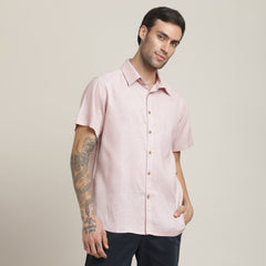 Summer Set Of 2 - Semi-Spread Collar Half Sleeve Shirt & Relaxed Fit Pleated Chinos – Pastel Pink & Navy Blue