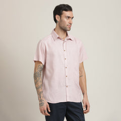 Summer Shirt - Relaxed Fit - Semi-Spread Collar - Linen Blend – Pastel Pink