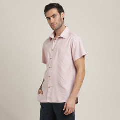 Summer Shirt - Relaxed Fit - Semi-Spread Collar - Linen Blend – Pastel Pink