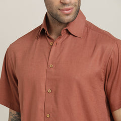 Summer Set Of 2 - Semi-Spread Collar  Half Sleeve Shirt & Relaxed Fit Pleated Chinos – Terracotta Brown & Army Green