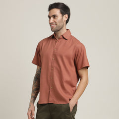 Summer Shirt - Relaxed Fit - Semi-Spread Collar - Linen Blend – Terracotta Brown