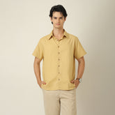 Summer Shirt - Relaxed Fit - Semi-Spread Collar - Linen Blend - Yellow