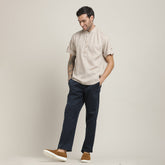 Drifter Set of 2 – Relaxed Fit Roll-Up Sleeve Shirt & Relaxed Fit Chinos – Natural Grey & Navy Blue