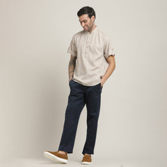 Drifter Set of 2 – Relaxed Fit Roll-Up Sleeve Shirt & Relaxed Fit Chinos – Natural Grey & Navy Blue